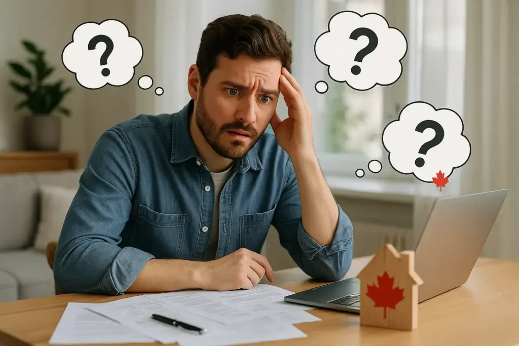 Confused Canadian homeowner struggling with common mortgage myths