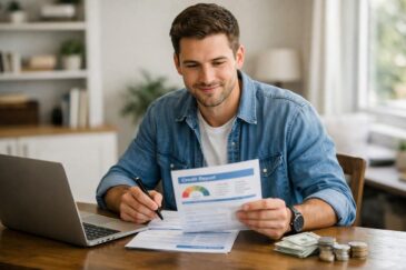 Young adult reviewing recent credit report after improving a bad credit score