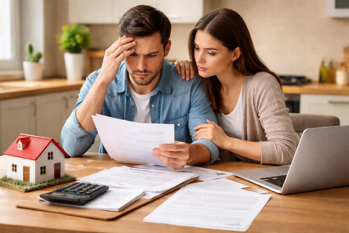 Couple reviewing finances for a home equity loan with bad credit